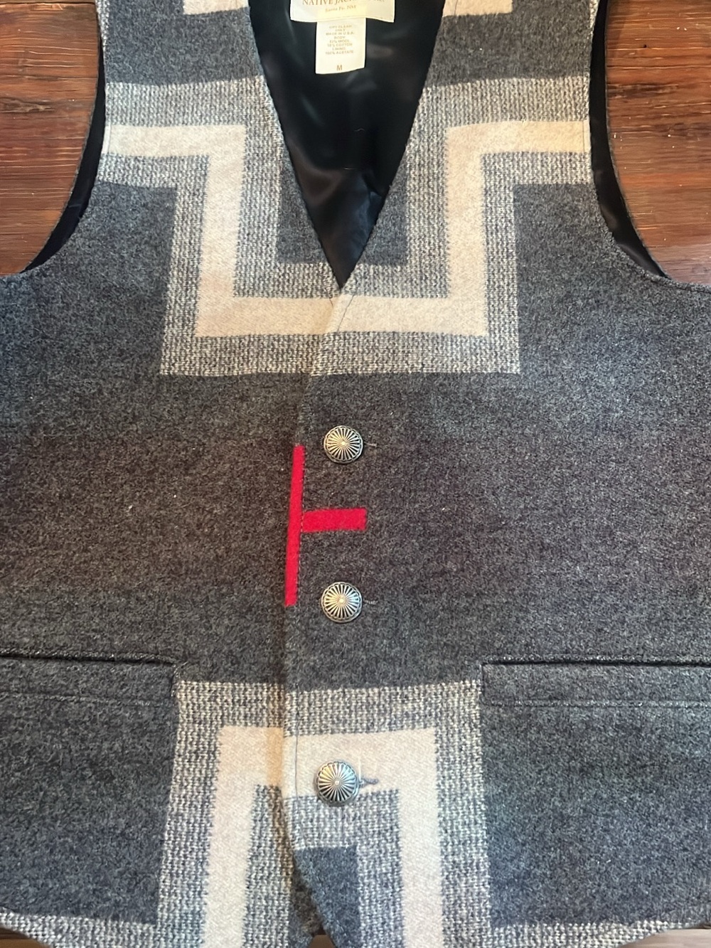 Pendleton Gray & Cream Geometric Wool Vest with Red Accent